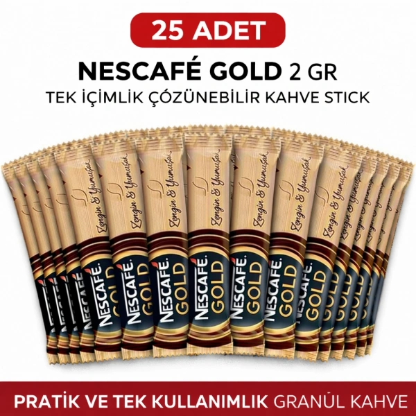 Nescafe Gold 2 Gr 25 Adet Tek İçimlik Stick Çözünebilir Granül Kahve Paket