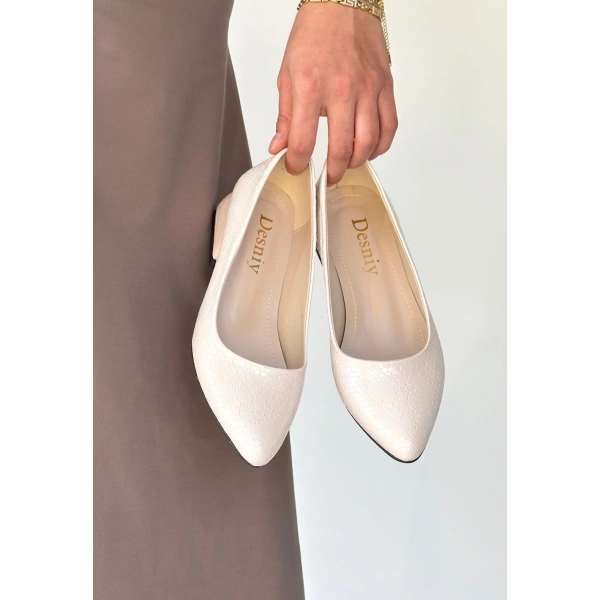 Nitya Bej Baskılı Rugan Topuklu Ayakkabı