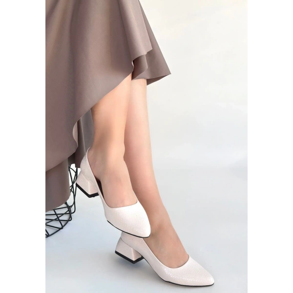 Nitya Bej Baskılı Rugan Topuklu Ayakkabı