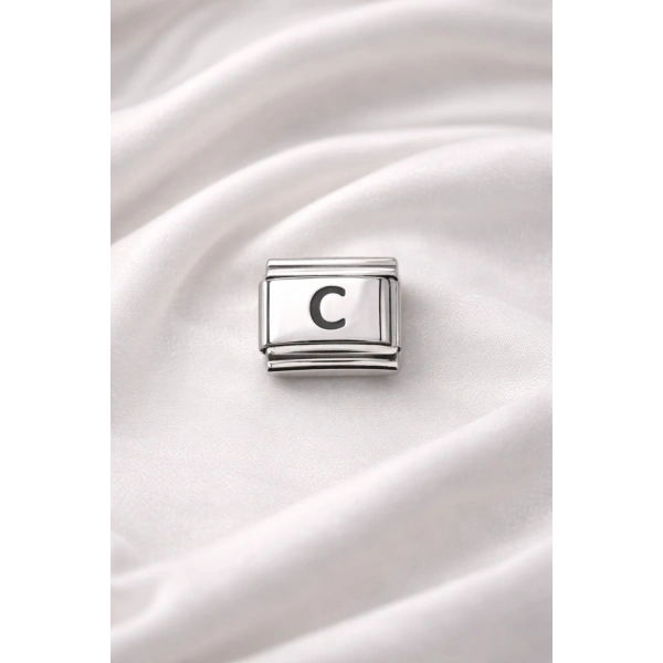 Nomination Uyumlu C Harfi Charm – Çelik Harfli Bileklik Aksesuarı ,Kişiye Özel Modüler Takı