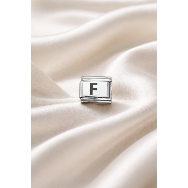 Nomination Uyumlu F Harf Charm , Çelik Bileklik Aksesuarı , Kişiye Özel Harf Modülü , Şık & Minimal