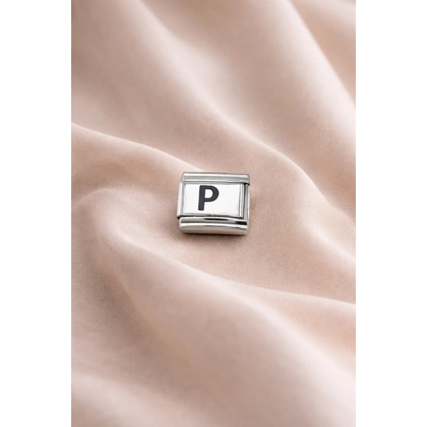 Nomination Uyumlu “P” Harf Charm – Çelik Bileklik Modülü, Kişiye Özel Harf Aksesuarı