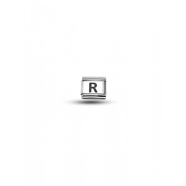Nomination Uyumlu “R” Harf Charm – Çelik Bileklik Modülü, Kişiye Özel Harf Aksesuarı