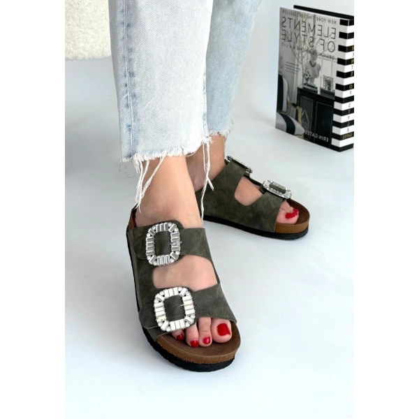 Nool Yeşil Nubuk Terlik