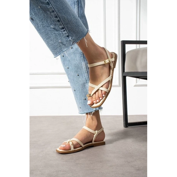 Nordi Bej Cilt Kemerli Sandalet