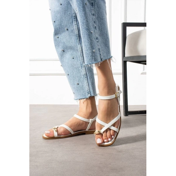 Nordi Beyaz Cilt Kemerli Sandalet