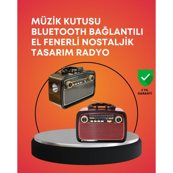 Nostaljik Radyo Görünümlü Bluetooth Hoparlör – FM/AM Yayın, Kablosuz Bağlantı, Şarj Edilebilir