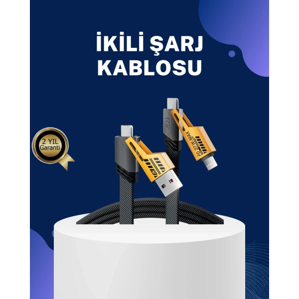 Örgülü Tasarım 4’ü 1 Arada USB-C Lightning Hızlı Şarj Kablosu