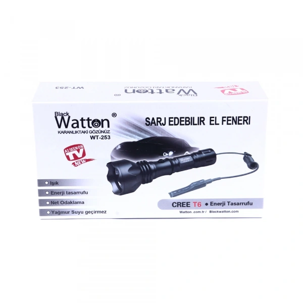 Orjinal 600 Lümen Tx6 Şarjlı Özel Avcı Feneri Watton Wt-253