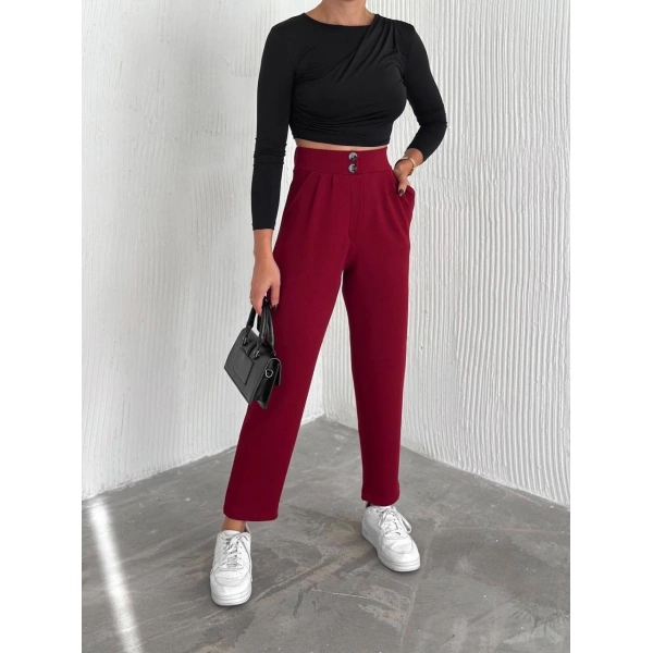 örme krep pantolon çift düğmeli