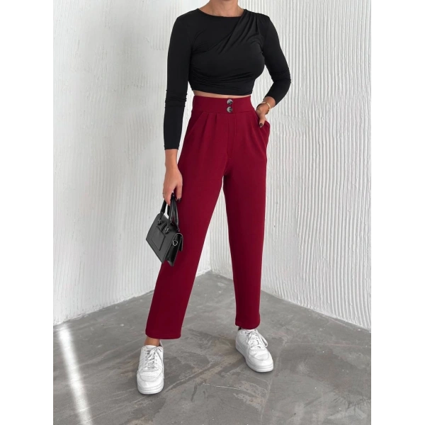 örme krep pantolon çift düğmeli