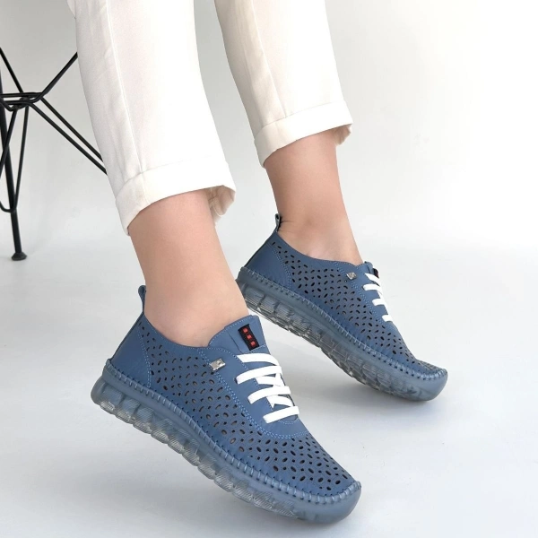 Otja Mavi Deri Lazerli Bağcıklı Spor Ayakkabı