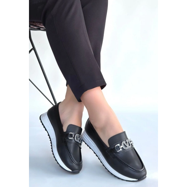 Otra Siyah Cilt Babet Ayakkabı