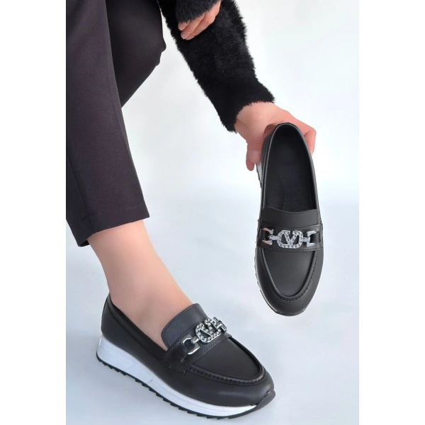 Otra Siyah Cilt Babet Ayakkabı