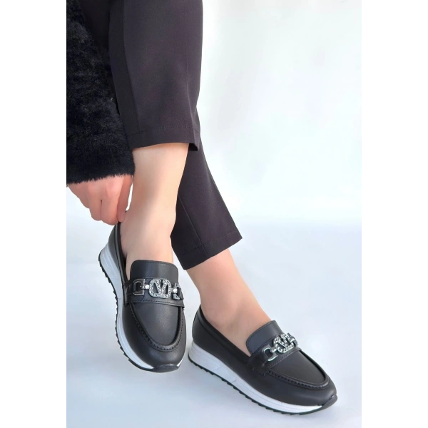 Otra Siyah Cilt Babet Ayakkabı