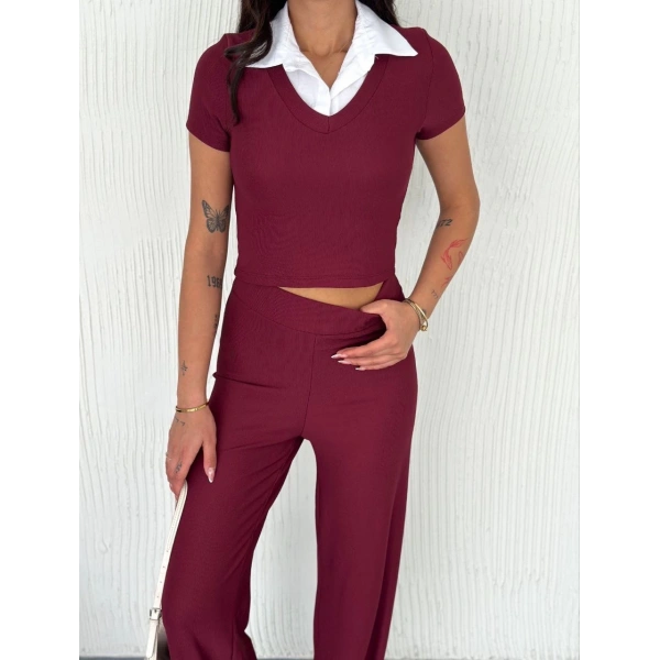 Ottoman kumaş beyaz gömlek yaka takım s4142