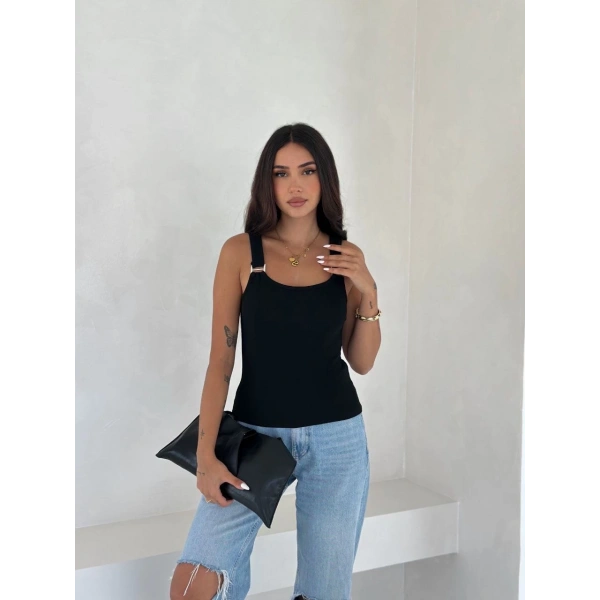 Ottoman toka askılı bluz siyah s4194