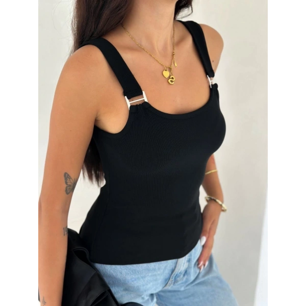 Ottoman toka askılı bluz siyah s4194