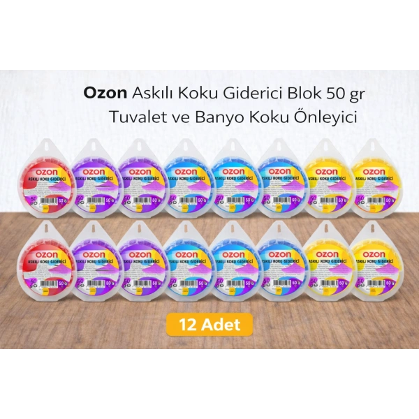 Ozon Askılı Koku Giderici Blok 50 gr Tuvalet ve Banyo Koku Önleyici 12 Adet