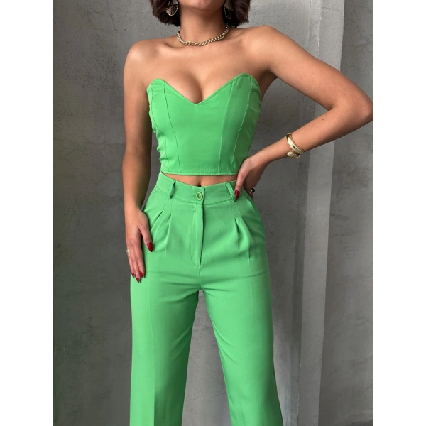 Palazzo pantolonlu alt üst takım yeşil