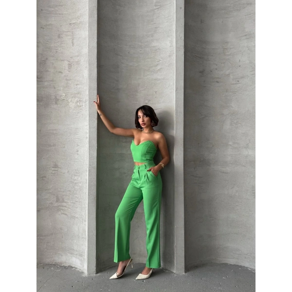 Palazzo pantolonlu alt üst takım yeşil
