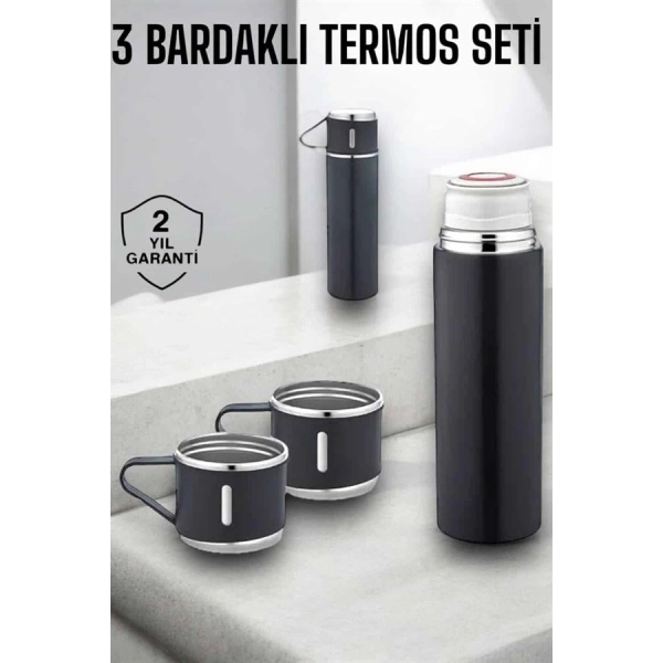Paslanmaz Çelik 3’lü Termos Seti Vakumlu ve 8 Saat Isı Koruma