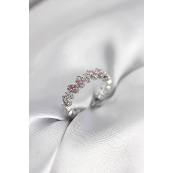 Pembe Zirkon Taşlı Kelebek Model Kadın Yüzük