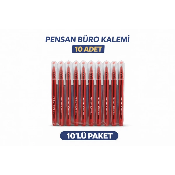 Pensan Büro 2270 Kırmızı Tükenmez Kalem 1.0 mm Medium Yerli Üretim 10 Adet