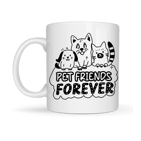 Pet Friends Forever Porselen Kupa MODEL 69 – Kedi & Köpek Figürlü Sevimli Tasarım, Hayvan Severlere Özel Kahve ve Çay Kupası