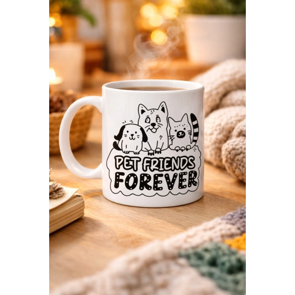 Pet Friends Forever Porselen Kupa MODEL 69 – Kedi & Köpek Figürlü Sevimli Tasarım, Hayvan Severlere Özel Kahve ve Çay Kupası