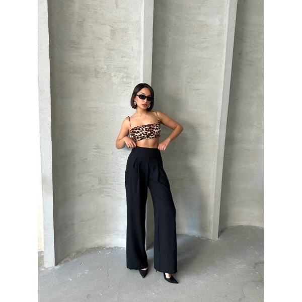 Pileli keten pantolon s255046