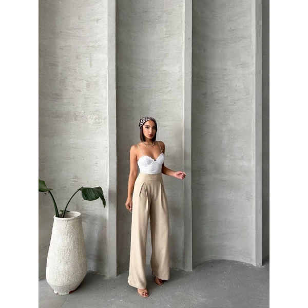 Pileli keten pantolon s255046