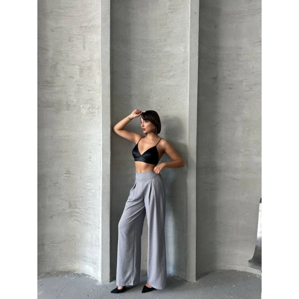 Pileli keten pantolon s255046