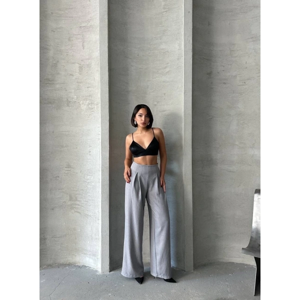 Pileli keten pantolon s255046