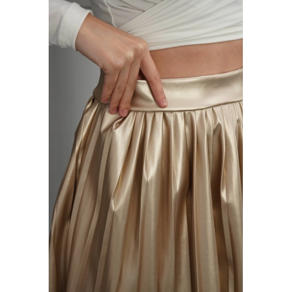 Piliseli deri etek gold h261564