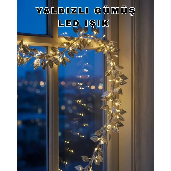 Pilli Gümüş Yaprak LED Işık Ev İçi ve Yılbaşı Dekor Aydınlatması