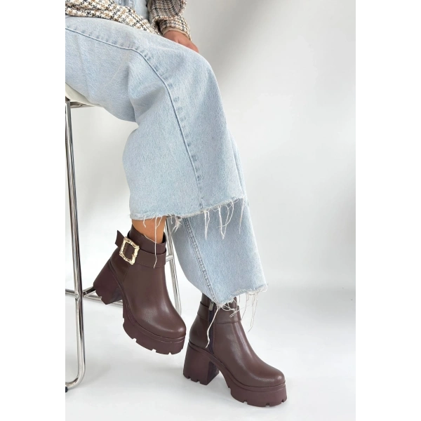 Pinma Kahverengi Cilt Topuklu Bot