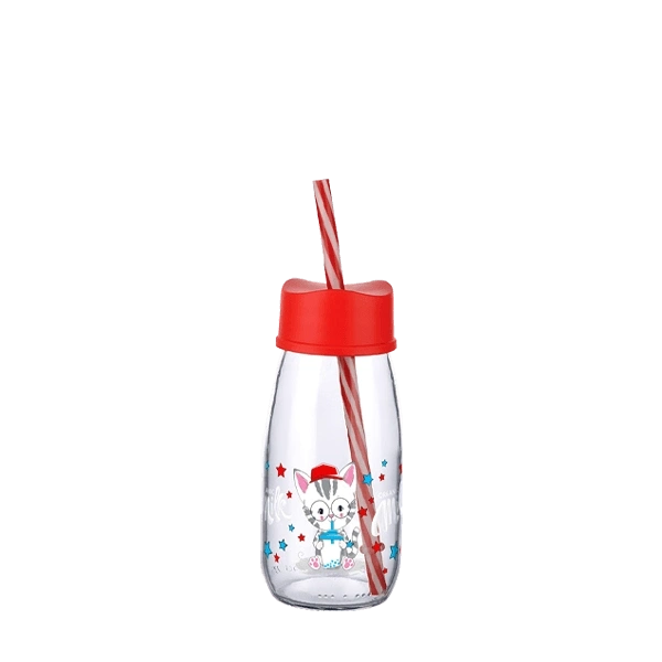 Pipetli Su Ve Süt Şişesi Cam 250 ML - Kırmızı