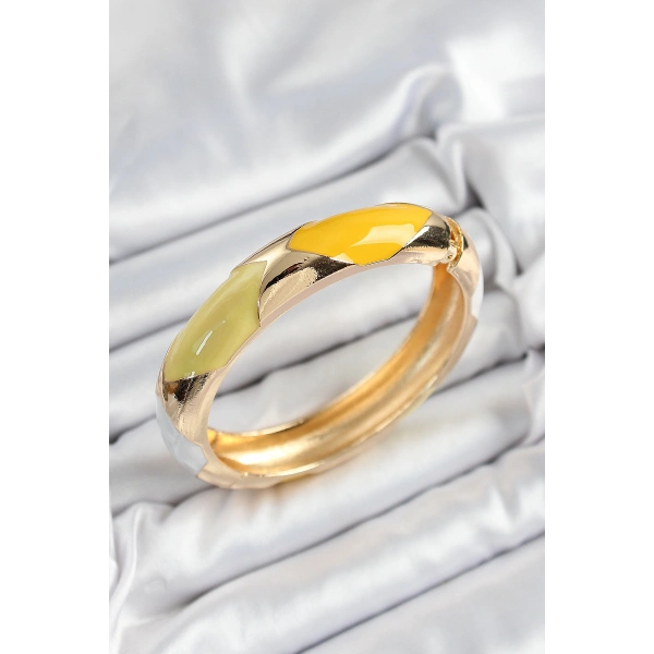 Pirinç Beyaz Yeşil Sarı Mineli Baklava Model Gold Renk Kadın Kelepçe