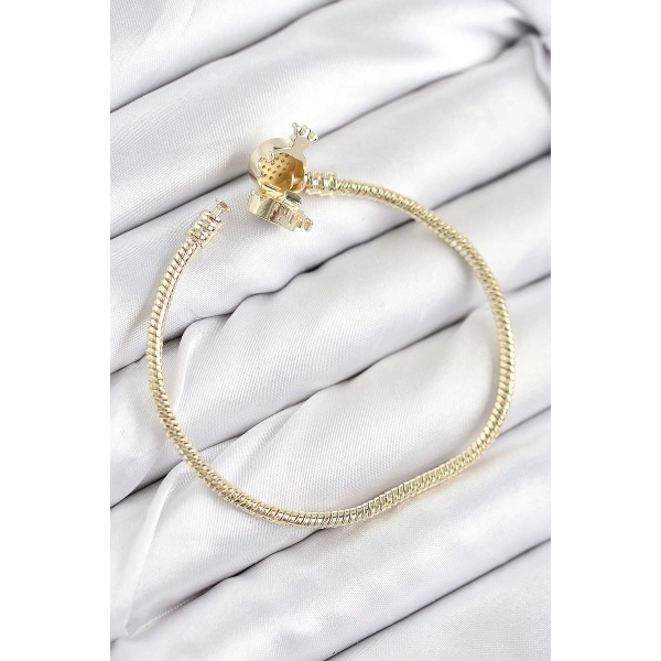 Pirinç Charm Zirkon Taşlı Taç Model Gold Renk Kadın Bileklik