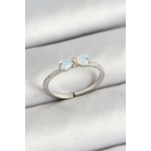 Pirinç Fiyonk Figürlü Zirkon Taşlı Gümüş Renk Ayarlanabilir Kadın Yüzük