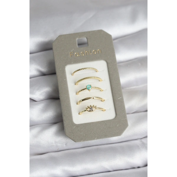 Pirinç Gold Renk 5li Yüzük Seti