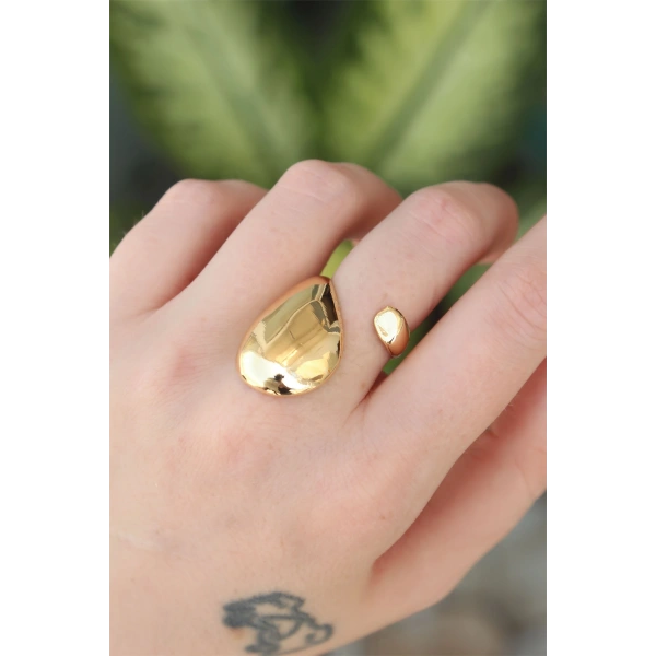 Pirinç Gold Renk Ayarlanabilir İri Bombeli Yüzük