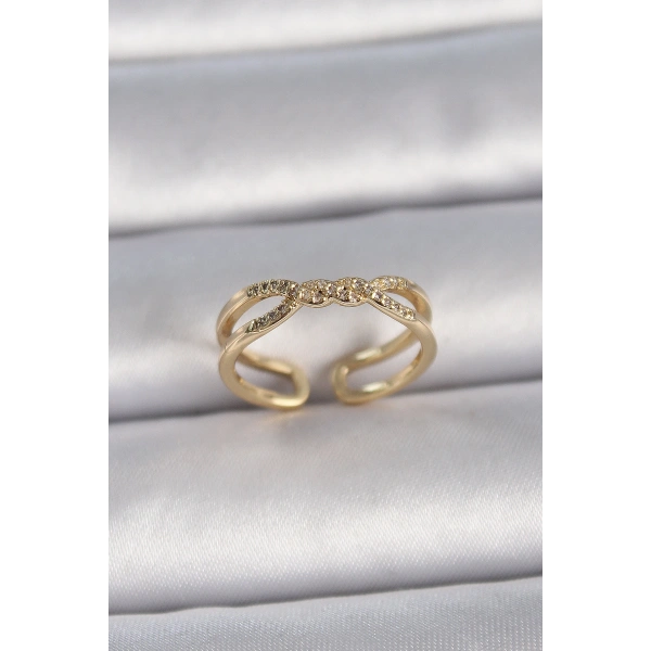 Pirinç Gold Renk Ayarlanabilir Zirkon Taşlı Sarmal Model Kadın Yüzük