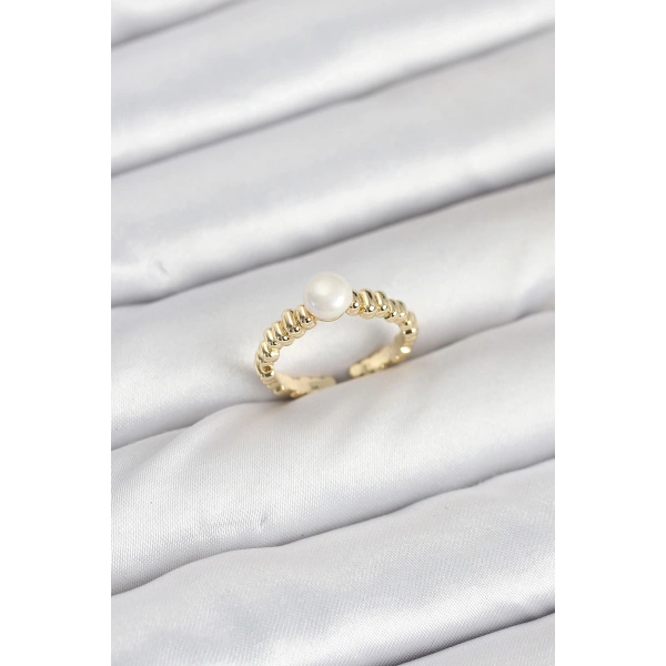 Pirinç Gold Renk Göbek İnci Model Kadın Yüzük