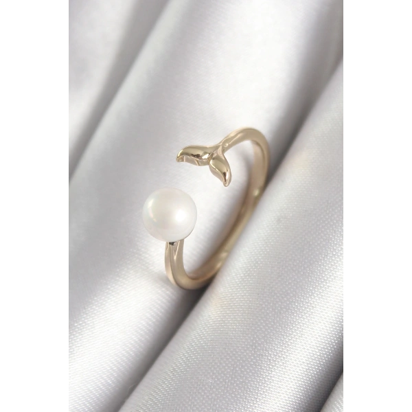 Pirinç Gold Renk İnci Top Figür Balık Kuyruğu Model Kadın Yüzük