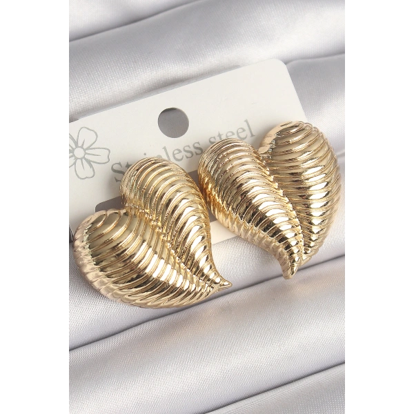 Pirinç Gold Renk İşlemeli Bomba Kalp Model Kadın Küpe