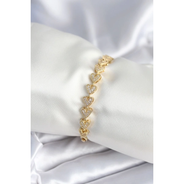 Pirinç Gold Renk Kalp Model Kadın Bileklik