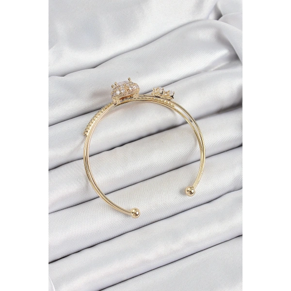 Pirinç Gold Renk Kalpli Zirkon Taşlı Kadın Bileklik