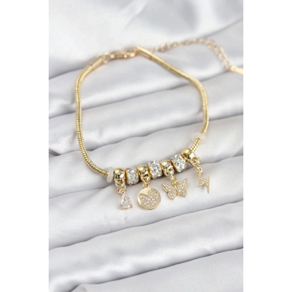 Pirinç Gold Renk Kelebek Charmlı Kadın Bileklik